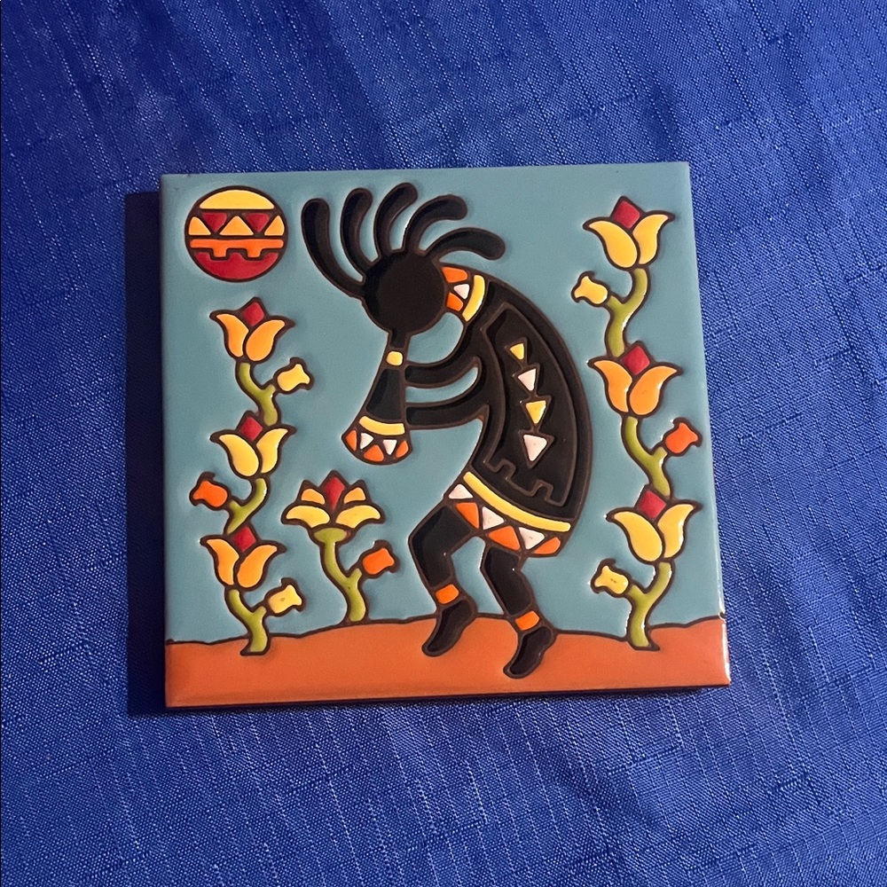 Southwestern Mexican Tile -Turquoise Kokopelli